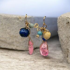 Elegant Natural Larimar Multi-Stone Gold Earrings